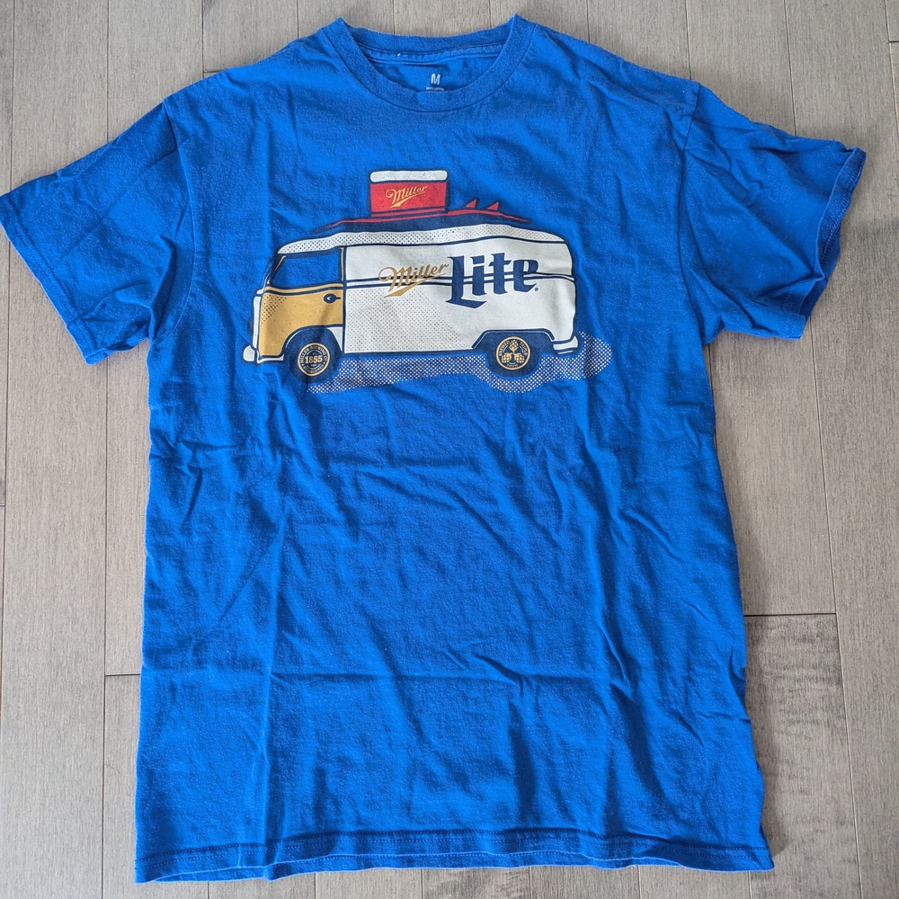 Blue Graphic T-Shirt with Miller Lite Design